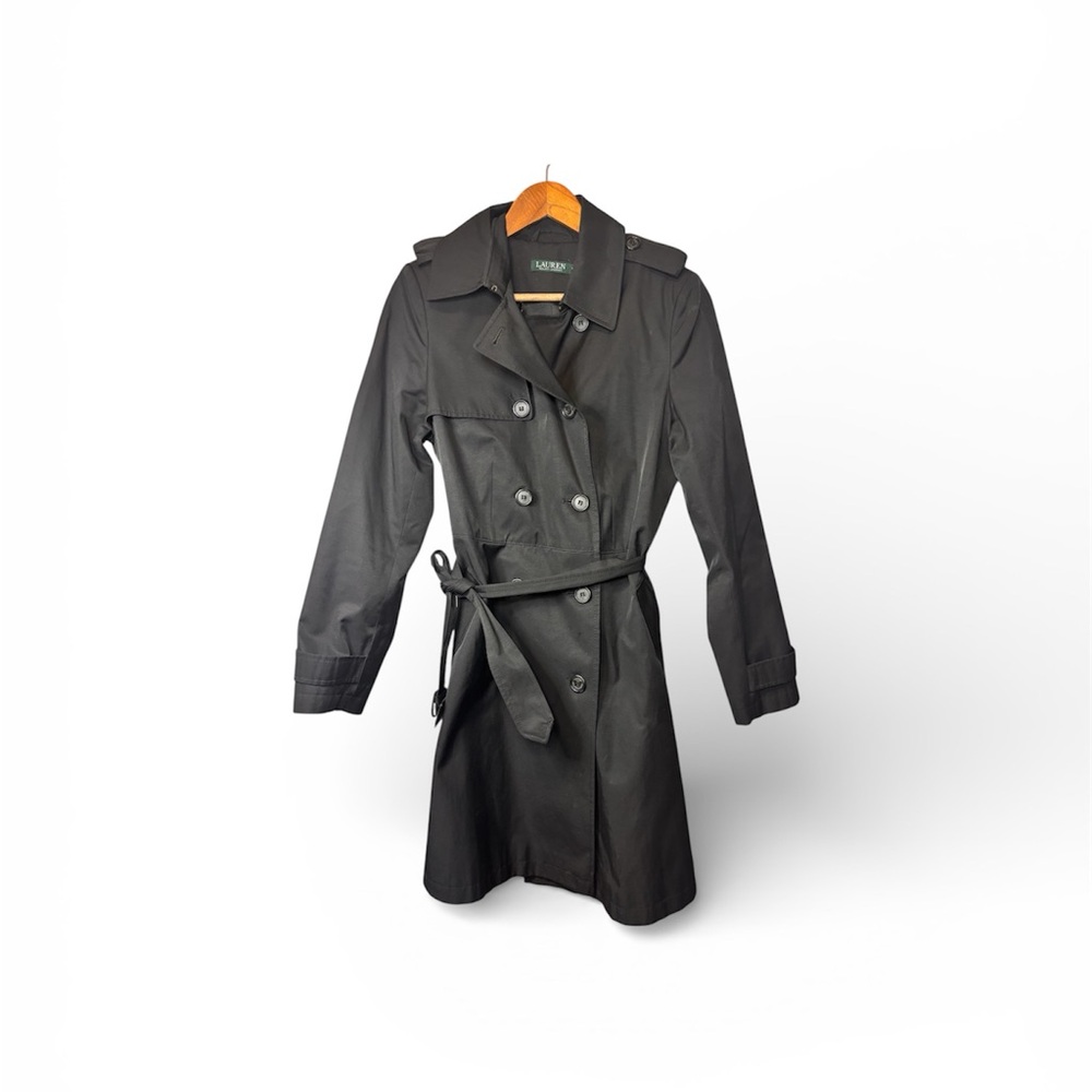🖤 Lauren Ralph Lauren Black Trench Coat Belted Winter Coat Size M - Picture 3 of 13